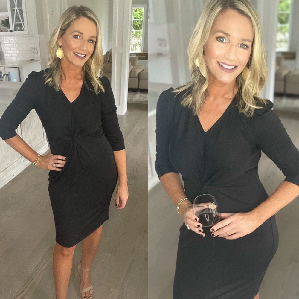 Ruched Black Midi Dress